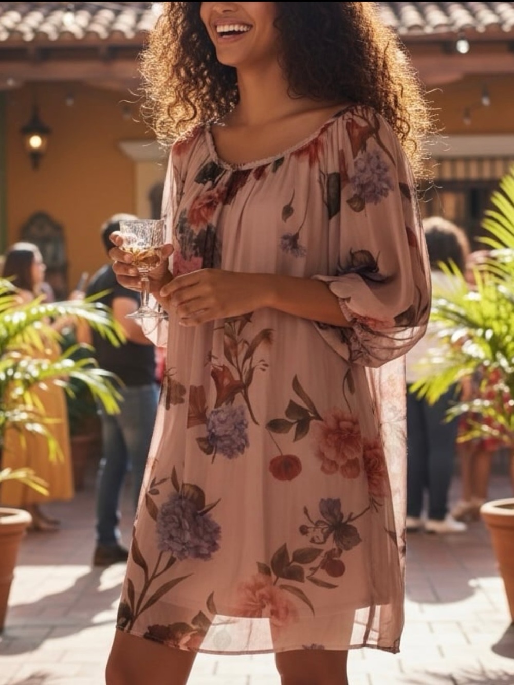 Bellambra Silk Blend Floral Mini Dress with Sheer Sleeves